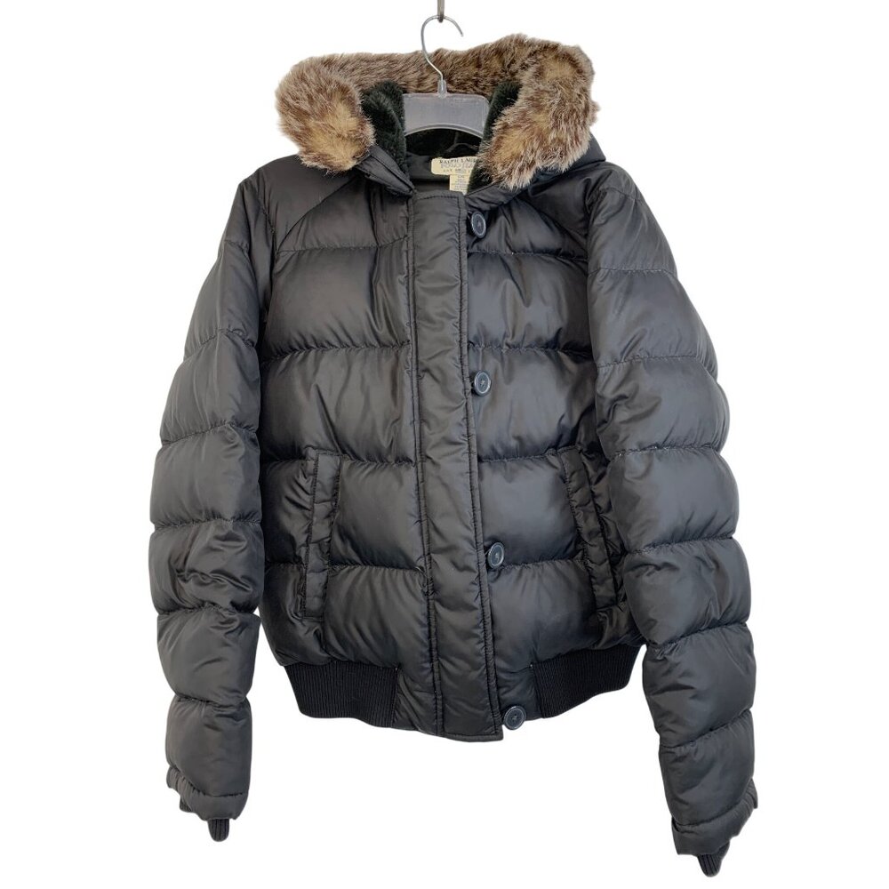 Women's Ralph Lauren Polo, Black Puffer Jacket with Faux Fur Hood
